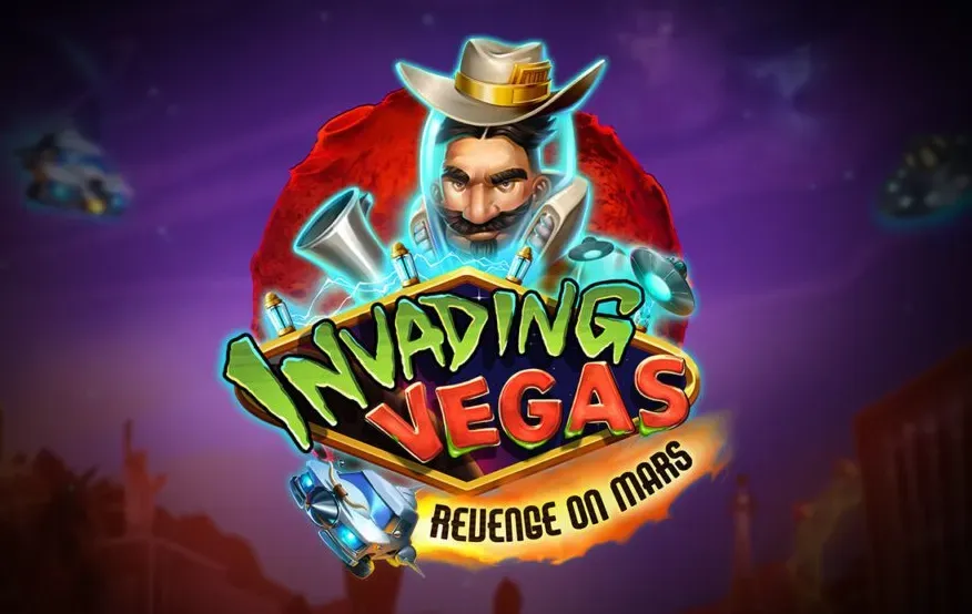 Invading Vegas - Banner with alien cowboy theme.