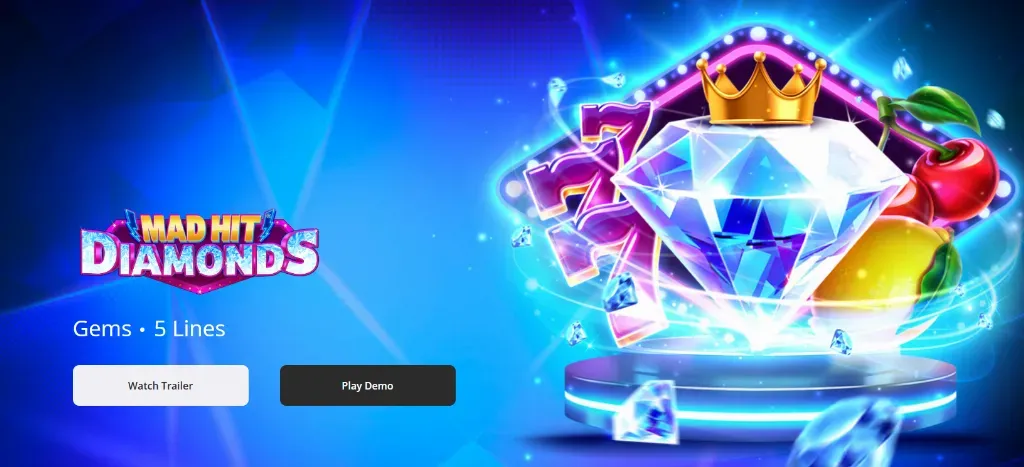 Mad Hit Diamonds - Product photo with gems and crown.